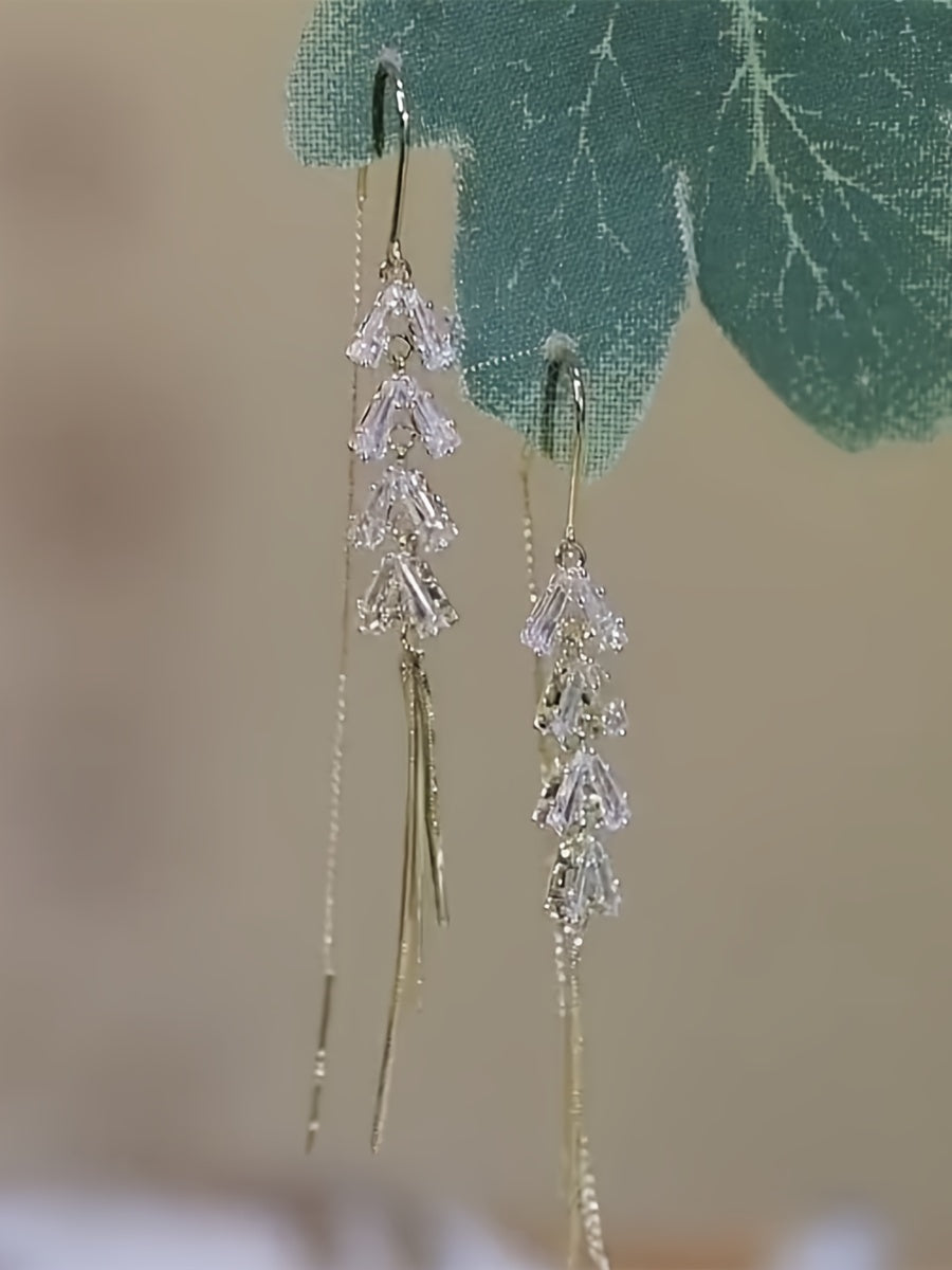 Elegant Dangle Earrings Sparkling Tassel Design Paved Shining zirconia Match Daily Outfits Party Accessories Casual Dating Decor