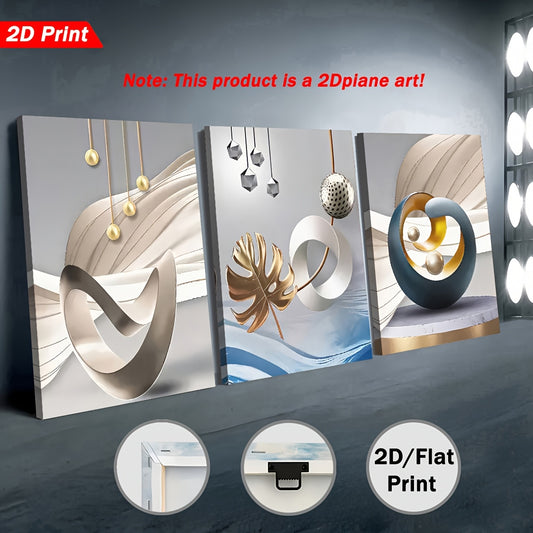 2D Flat, 3pcs Set of 2D Flat Prints, Modern Minimalist Abstract Graphic Art with Framed Canvas and Posters for Direct Hanging, Home Decor Wall Art, Room Decoration, High-Definition Printing, Holiday Gift, Living Room, Bedroom