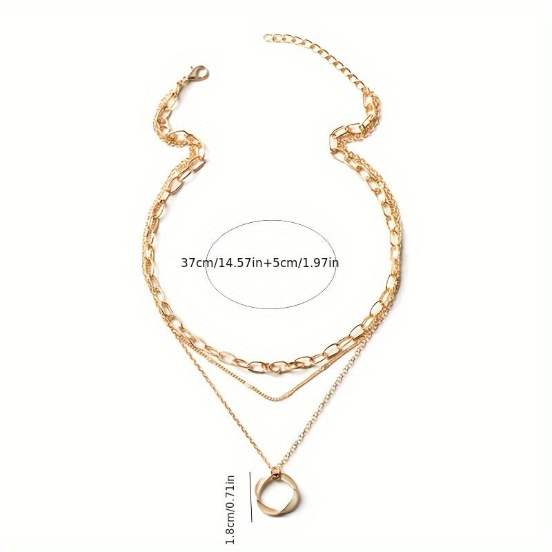Golden Circle Pendant Layered Necklace