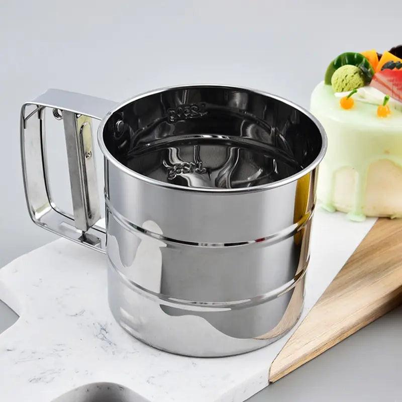 Stainless Steel Flour Sifter – Hand Press Fine Mesh Baking Sieve & Sugar Shaker, 1 Cup Capacity