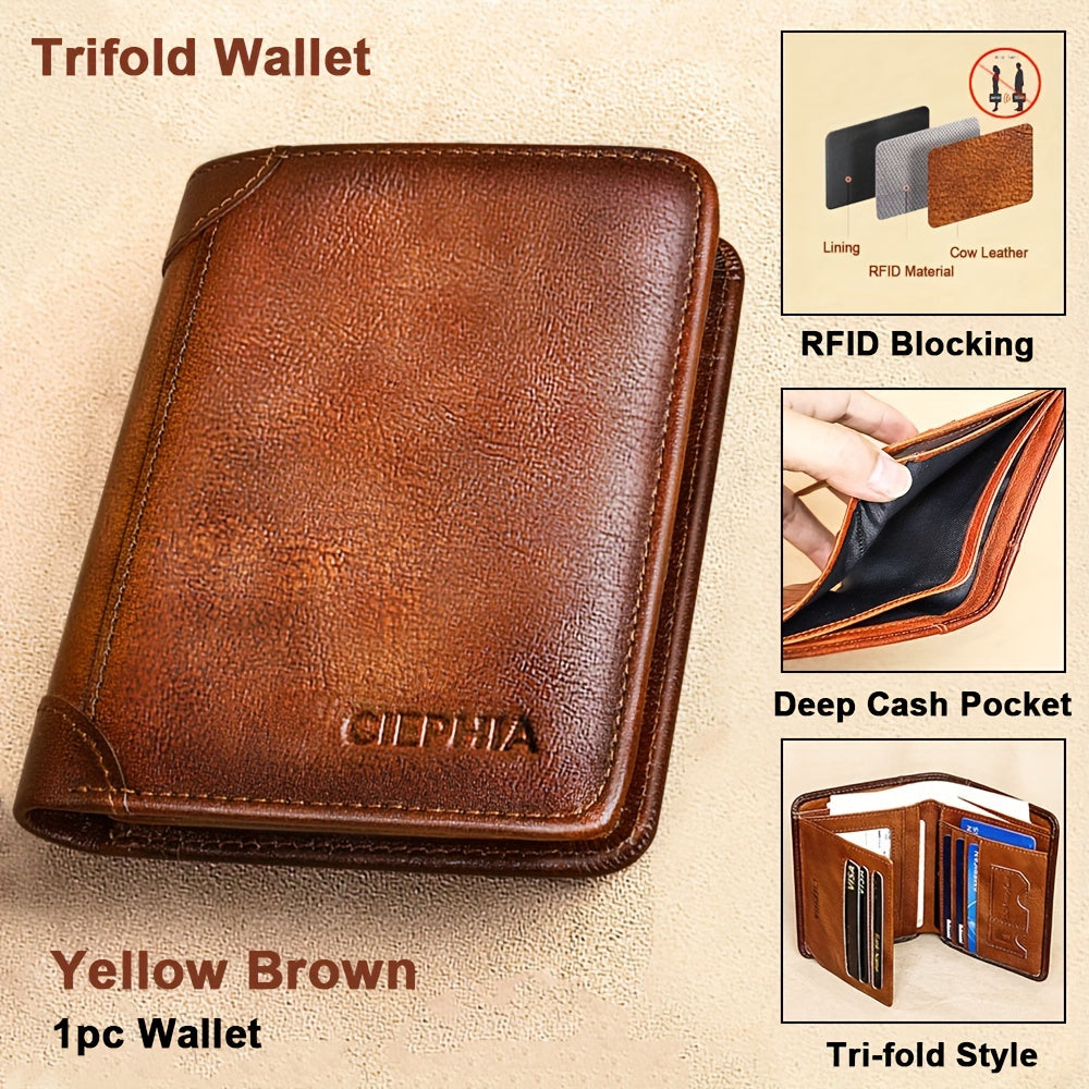 CIEPHIA Vintage Genuine Leather RFID Blocking Wallet for Men