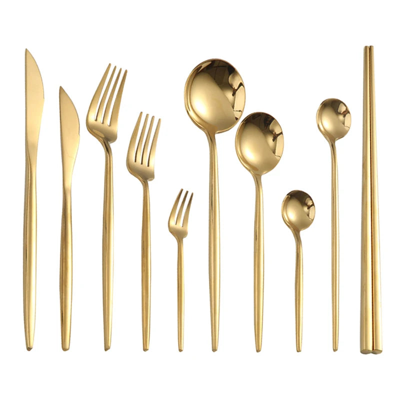 Gold Cutlery Set - Forks, Knives, Spoons