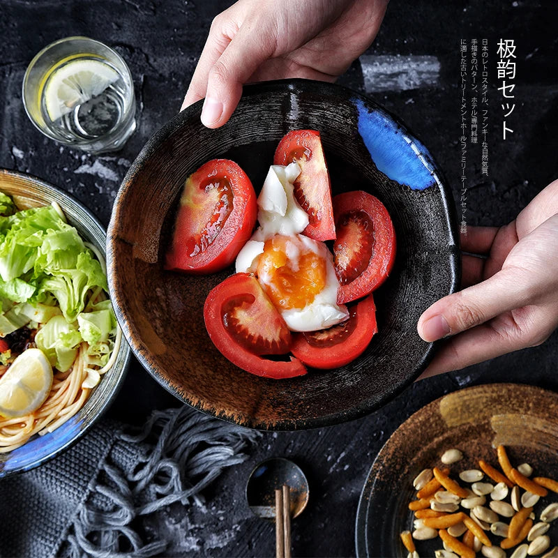 KINGLANG Japanese Dinner Set - Ceramic Retro Tableware Set