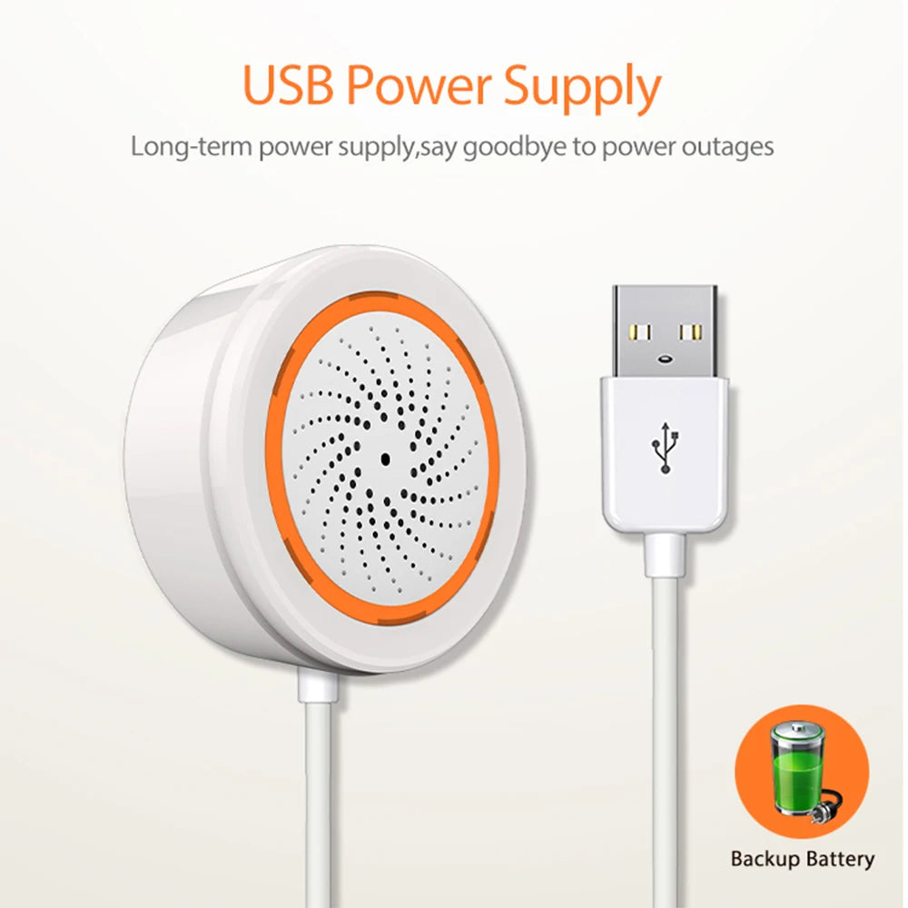 Tuya Zigbee Smart Siren Alarm For Home Security with Strobe Alerts Support USB Cable Power UP Works With TUYA Smart Hub