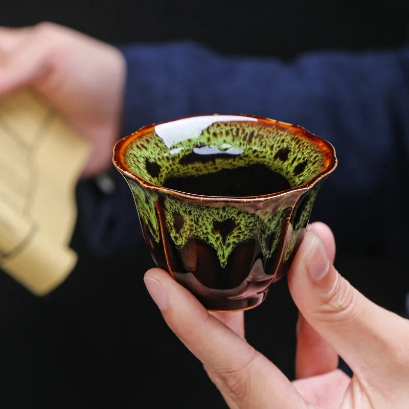 Japanese Temmoku Glaze Handmade Ceramic Tea Cup Set for Kung Fu Tea