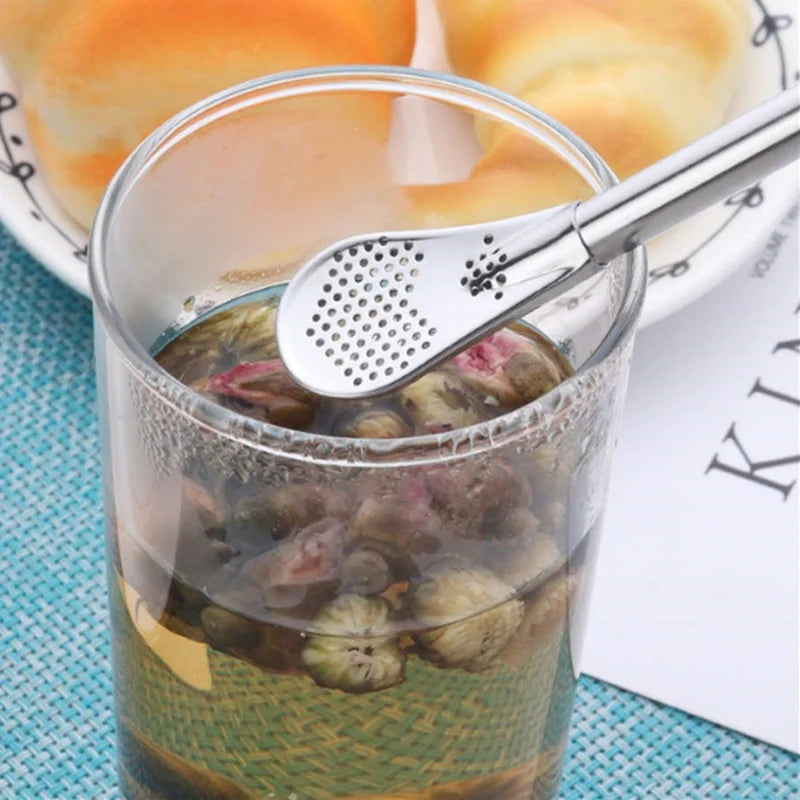 2Pcs Detachable Bombilla Filter Straw Stainless Steel Straw Spoon Tea Filter Yerba mate straw Reusable Bar Accessories