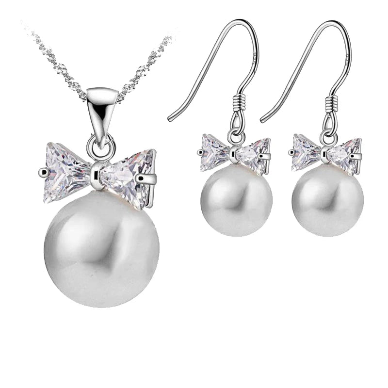 Delicate Pearl 925 Sterling Silver Jewelry Sets Drop Earrings Necklace Pendant Jewelry Women's Wedding Appointment Party