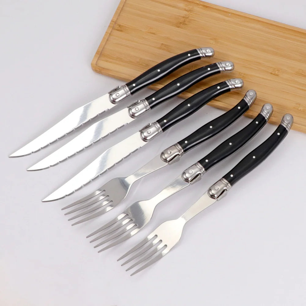 Set of 6 Stainless Steel Steak Knives and Forks