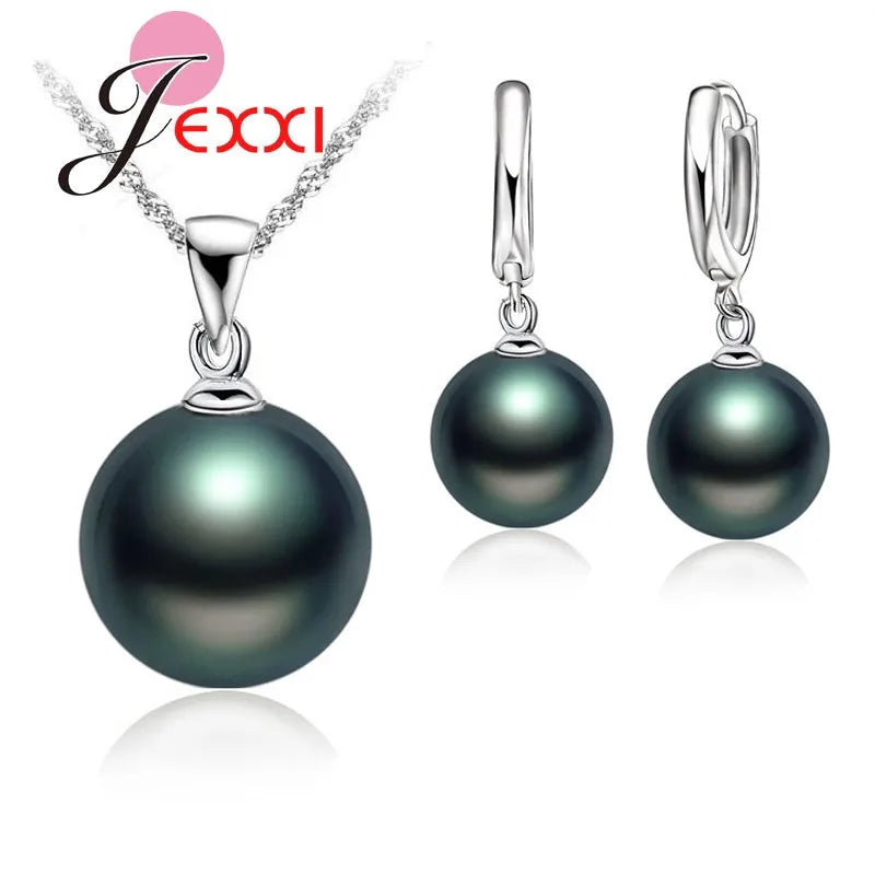 Delicate Pearl 925 Sterling Silver Jewelry Sets Drop Earrings Necklace Pendant Jewelry Women's Wedding Appointment Party