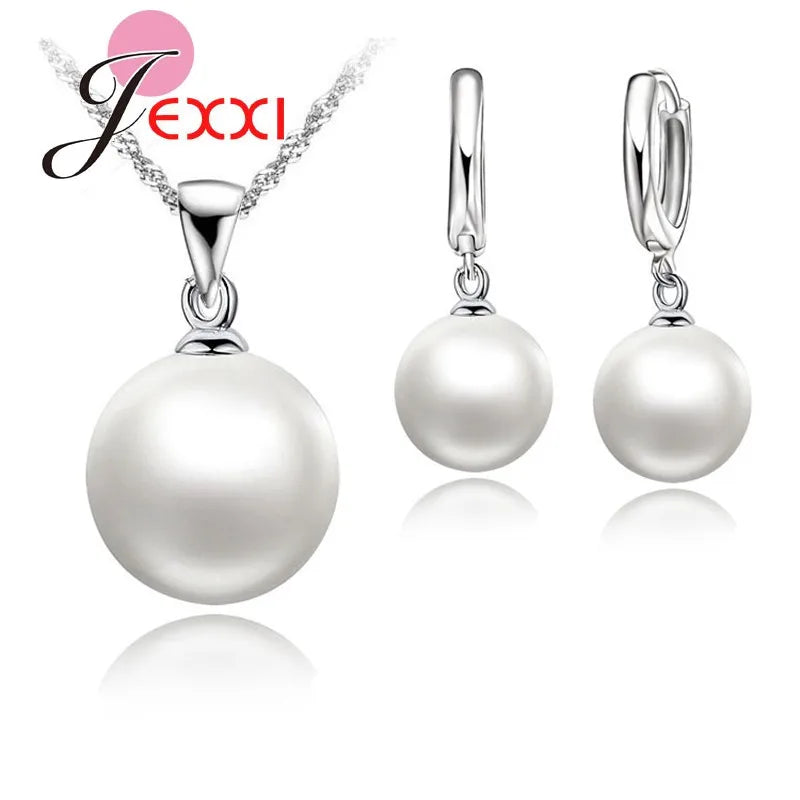 Delicate Pearl 925 Sterling Silver Jewelry Sets Drop Earrings Necklace Pendant Jewelry Women's Wedding Appointment Party