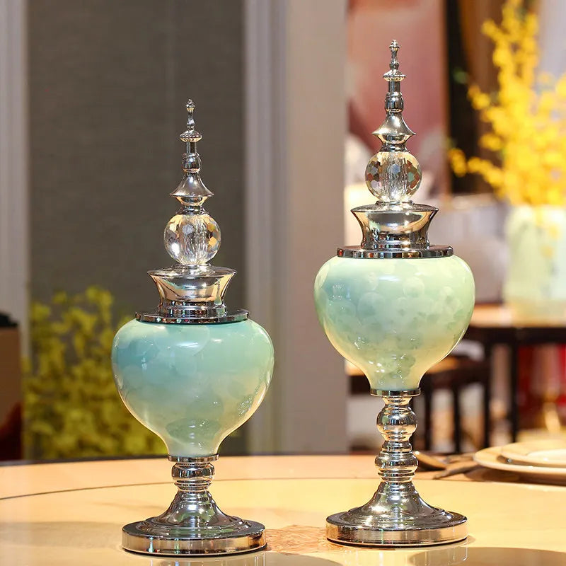 European Luxury Crystal Glaze Ceramic Crafts Wedding Gift Home Furnishing Decoration Home Livingroom Desktop Figurines Ornaments