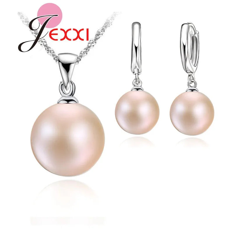 Delicate Pearl 925 Sterling Silver Jewelry Sets Drop Earrings Necklace Pendant Jewelry Women's Wedding Appointment Party