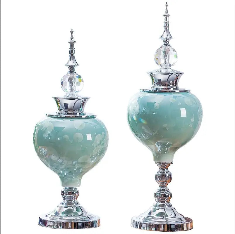 European Luxury Crystal Glaze Ceramic Crafts Wedding Gift Home Furnishing Decoration Home Livingroom Desktop Figurines Ornaments