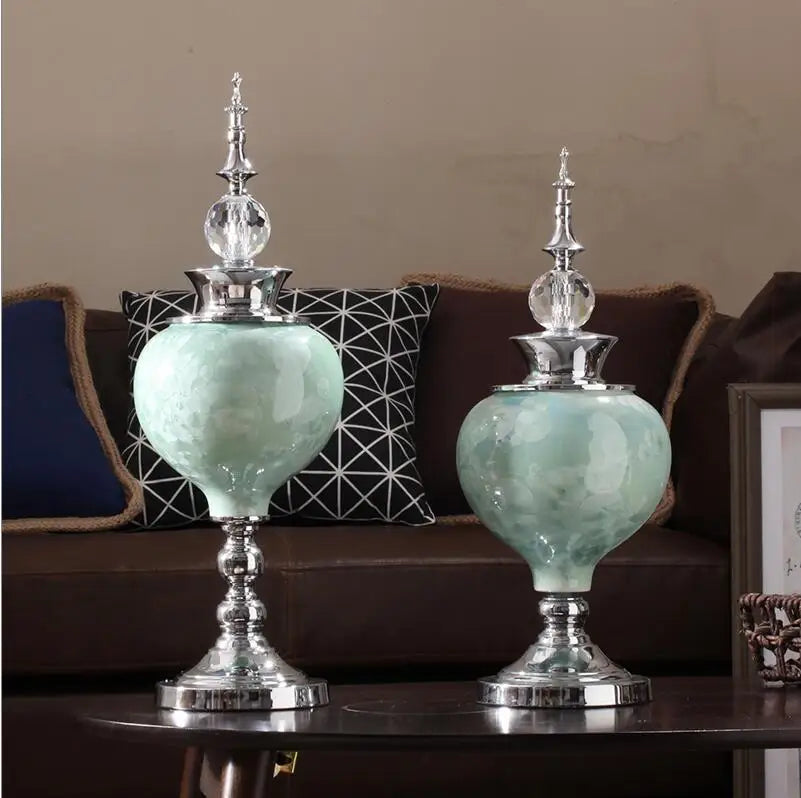 European Luxury Crystal Glaze Ceramic Crafts Wedding Gift Home Furnishing Decoration Home Livingroom Desktop Figurines Ornaments