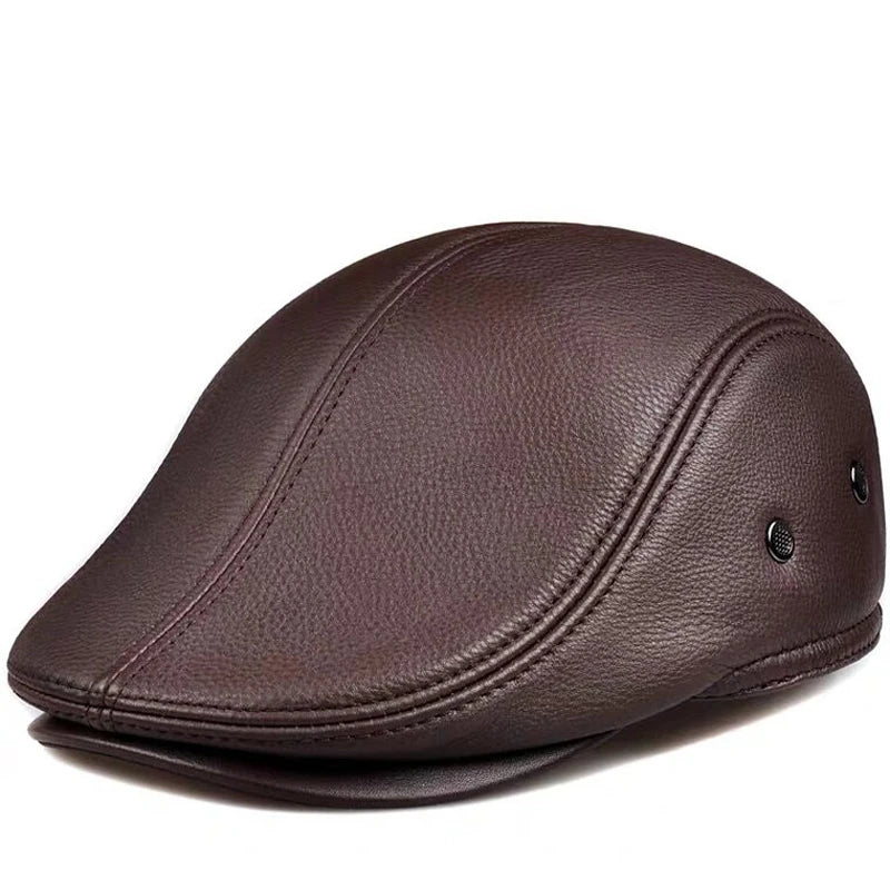 Men's outdoor leather hat winter Berets male warm Ear protection cap 100% genuine leather dad hat wholesale Leisure