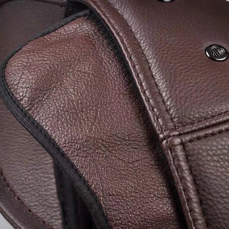 Men's outdoor leather hat winter Berets male warm Ear protection cap 100% genuine leather dad hat wholesale Leisure