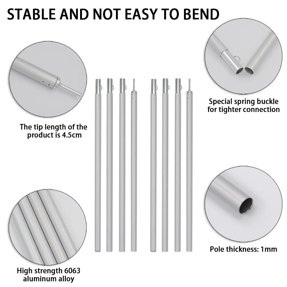 2m Adjustable aluminium alloy pole for tarp tent, camping canopy, and awning support.