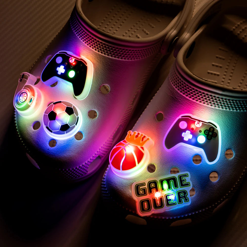 1PCS Pink Nurses Mom LED Shoes Charms Gamepad Turbo Football Shoe Decoration Accessories Rainbow Flower Doughnut Pins Clog