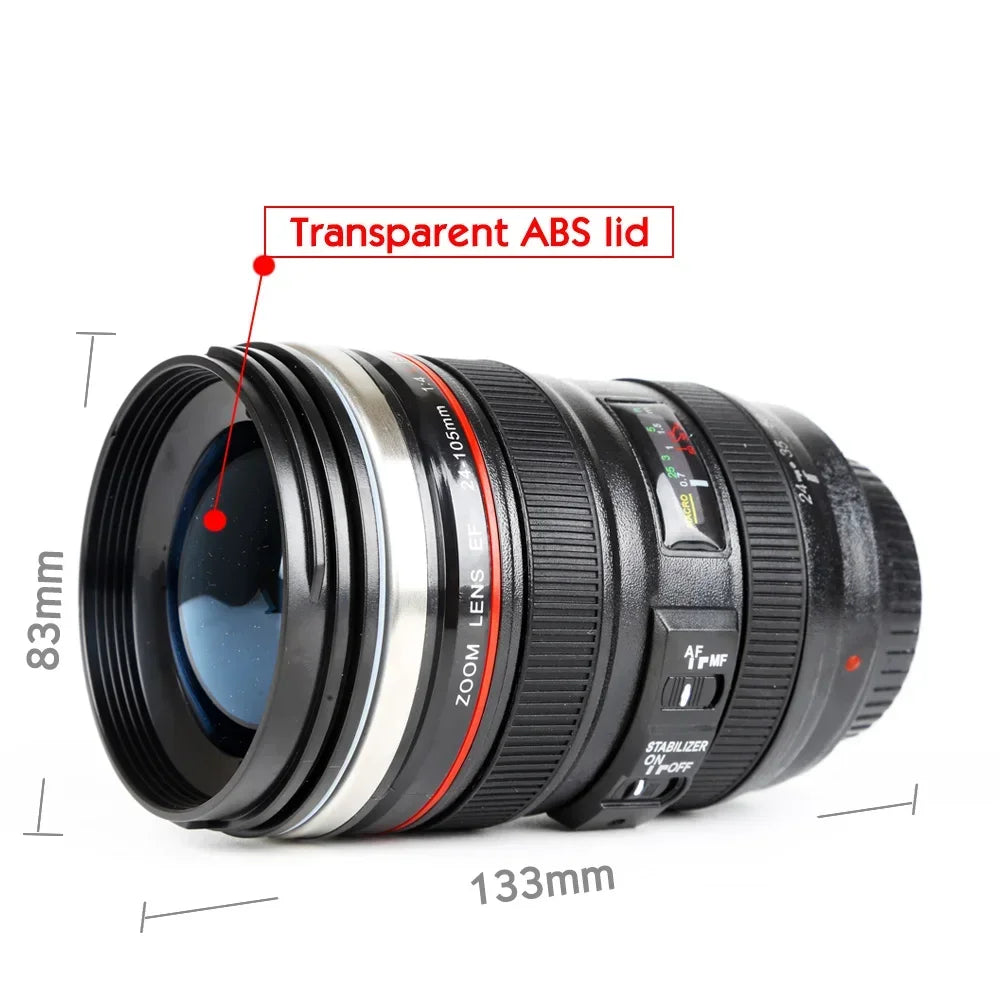 Stainless Steel Thermal Tumbler with Lid, Insulated Vacuum Flask Bottle, Camera Lens Mug