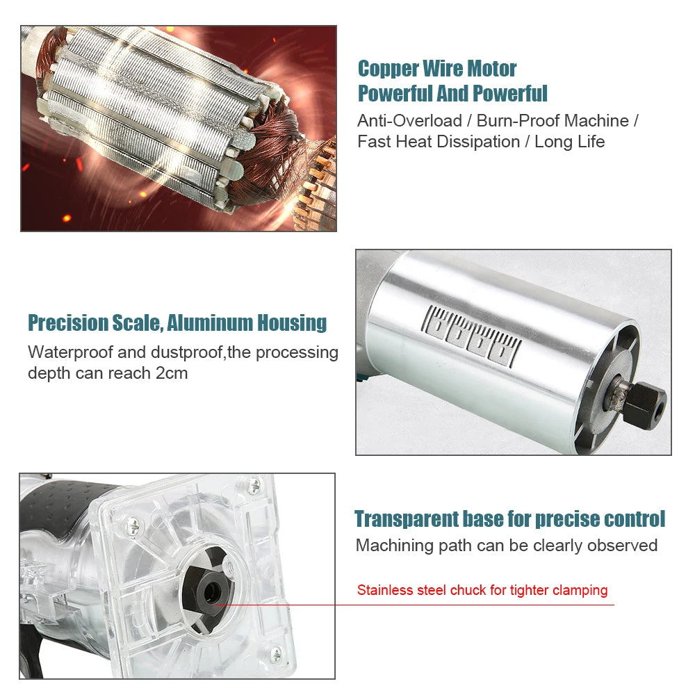 800w 30000rpm Wood Router Kit,6 Speed Electric Trimmer Woodworking Tool Power Carpentry Manual Trimmer Tools With Milling Cutter