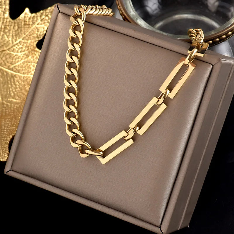 New 316L Titanium Stainless Steel Gold Color Choker Necklace Fashion Luxury Letter Love Heart Pendant Women's Party