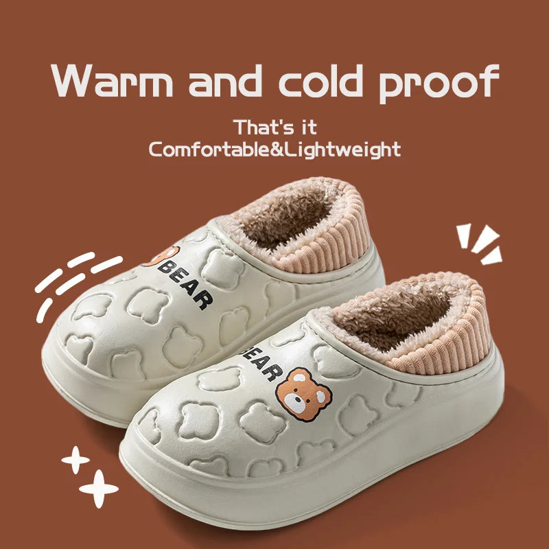Waterproof cotton slippers for women in winter, new style for outdoor wear, non slip home insulation bag, and couple cotton shoe