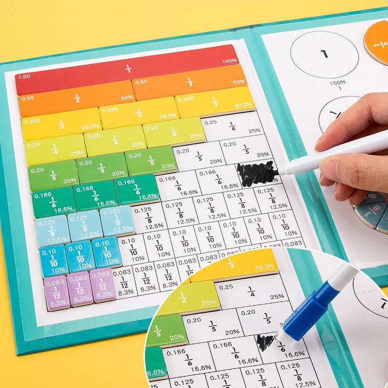Magnetic Fraction Learning Math Toy Montessori Arithmetic Teaching Aids Wooden Book Educational Toys For Children Christmas Gift