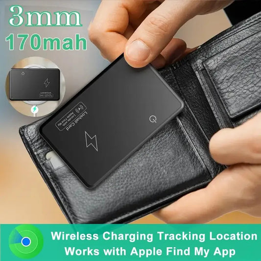 Smart Essentia Mini Wallet Tracker Card Wireless Charging Waterproof GPS Locator for IOS Device Black Thin Item Finder Works with Apple Find My App