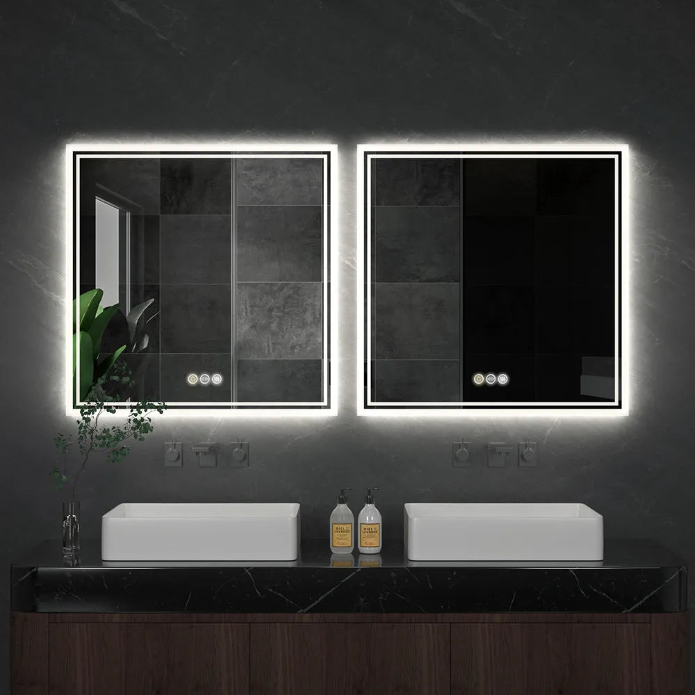 Smart Backlit Bathroom Mirror - Square Dimmable LED Lights Mirror