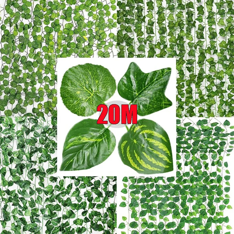 20/2M Green Artificial Ivy Leaves DIY Garland - Transform Your Space