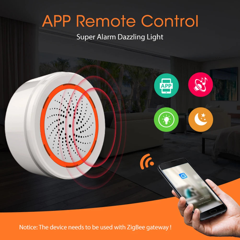 USB Sound Light Sensor Tuya Zigbee Siren Sound Light Alarm 90dB App Remote Control Home Security Protection System