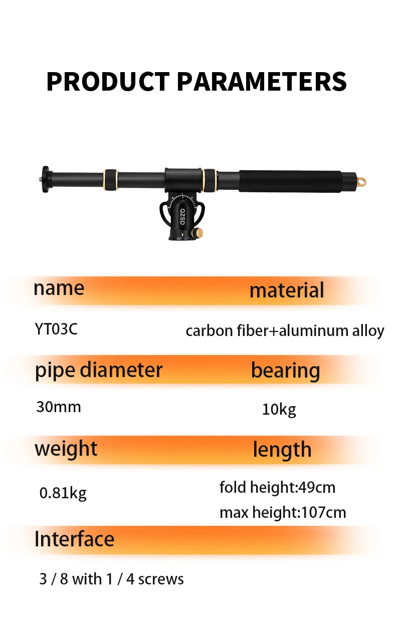 QZSD Q-YT03 Professional Cross Bar Boom Arm for Tripod