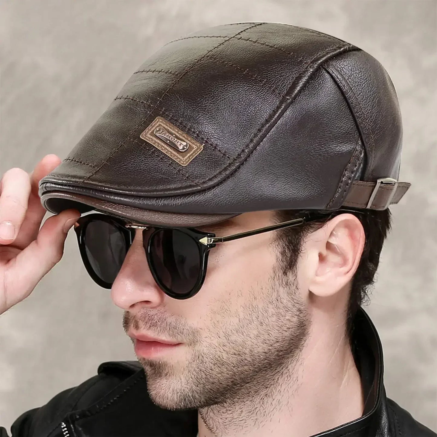 Men Retro Pu Leather Caps JAMONT Labeling British Painters Hats Spring Autumn Side Adjustable Flat Cap Fashion Hip Hop Berets