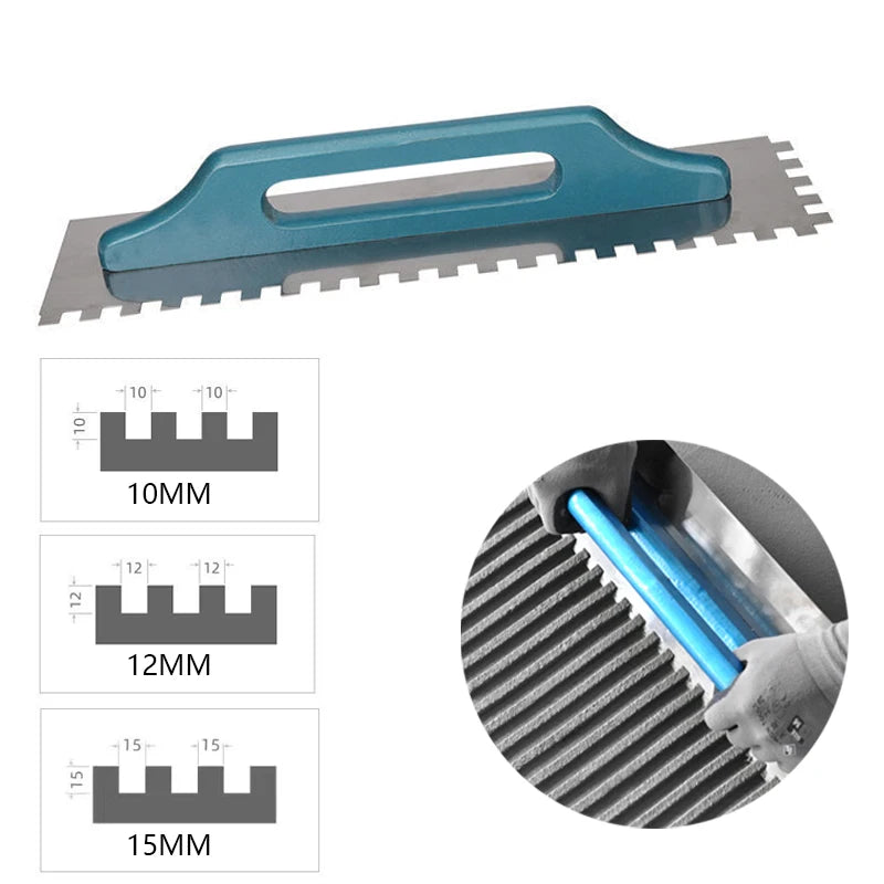 48CM Ceramic Tile Trowel 10MM/12MM/15MM Serrated Trowel Wood Handle Floor Wall Leveling Slot Pulling Bricklayer Tiling Tool