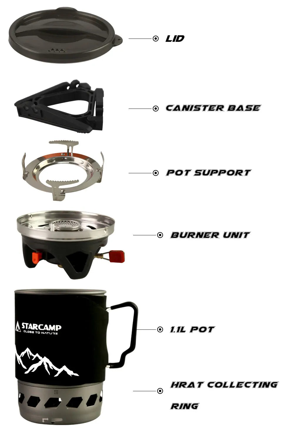 STARCAMP 1100ml Outdoor Camping Cooking System Hiking Fastboil Jet Cooker Gas Stove