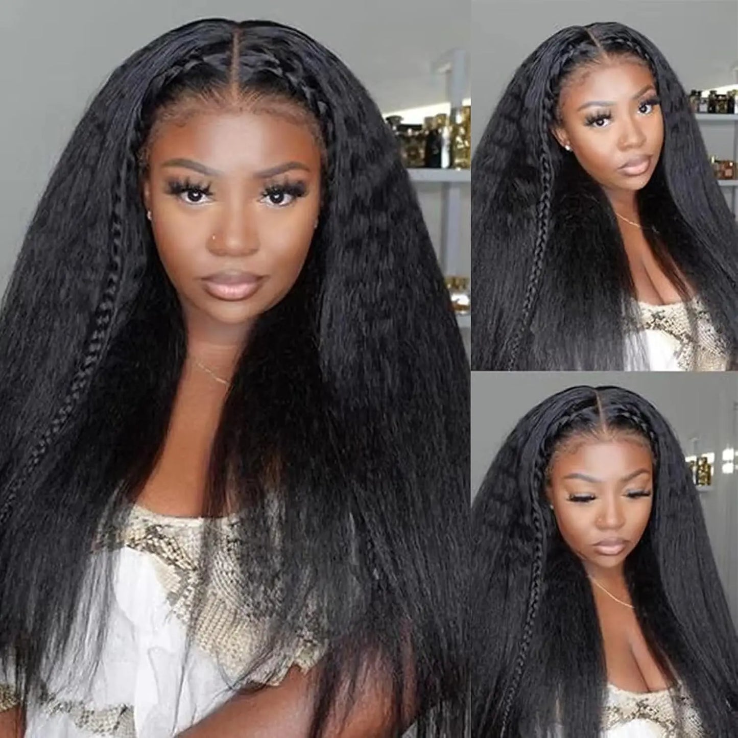 Kinky Straight Glueless Wigs For Women Ready To Wear And Go 180 Density 4x4 Lace Closure Wig Pre Cut Lace Human Hair Wig Natural