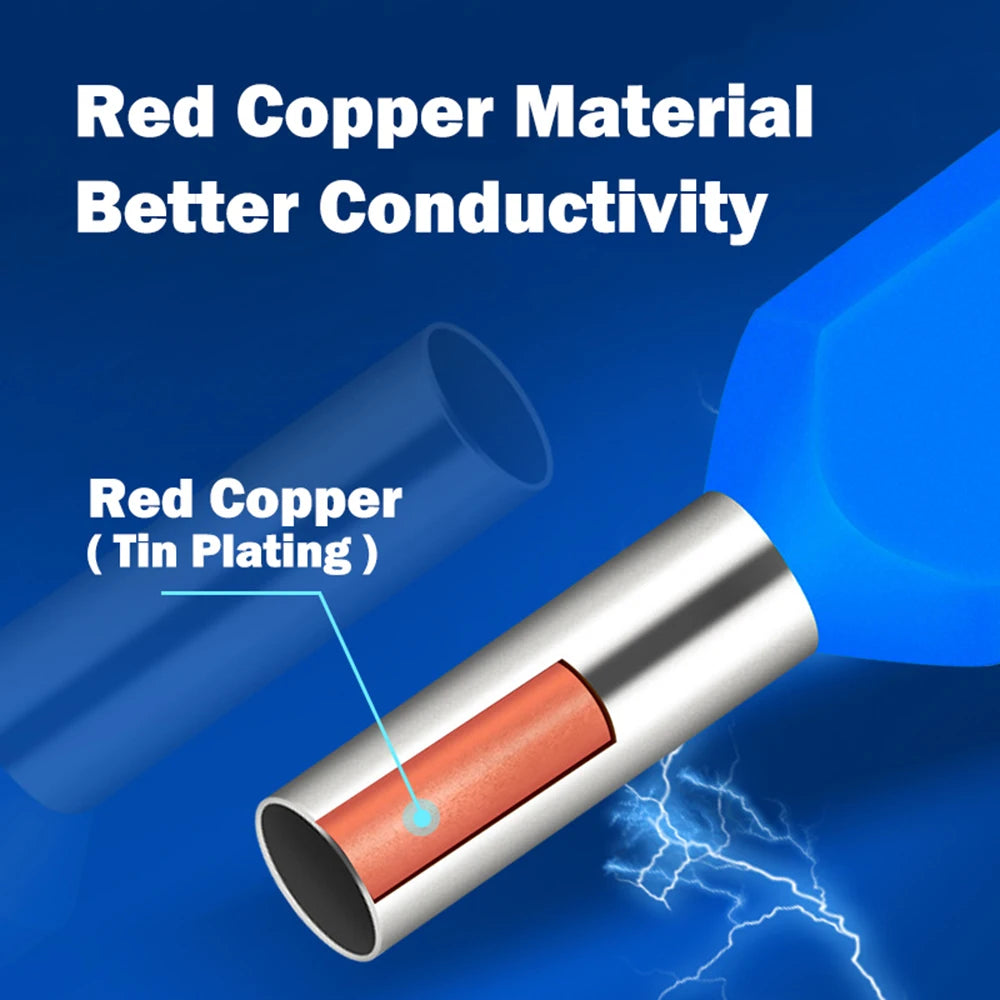 100PCS Red Copper Insulated Ferrules Cord End Crimp Terminal