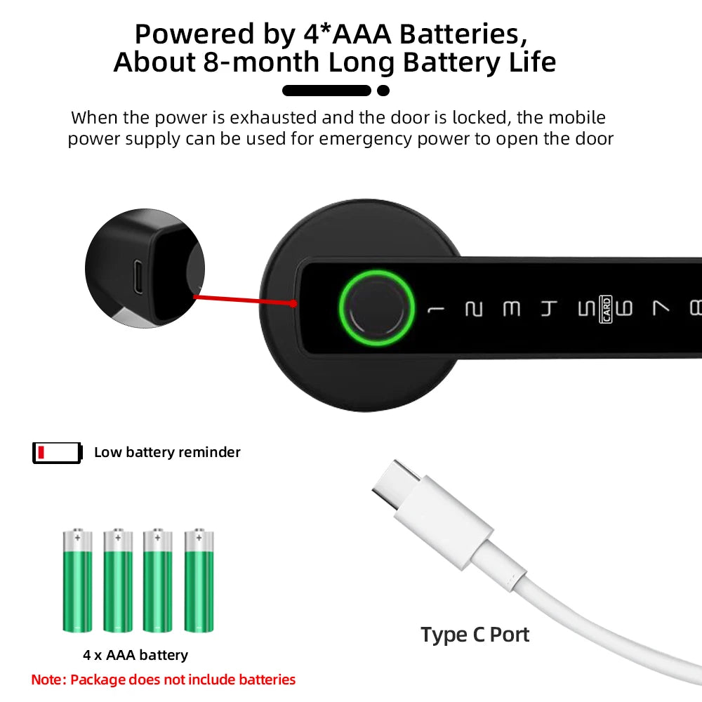 RAYKUBE M5 Tuya BLE Smart Fingerprint Door Lock Electronic Lock with Password/Key/Card/Smartlife/Tuya APP Unlock For Bedroom