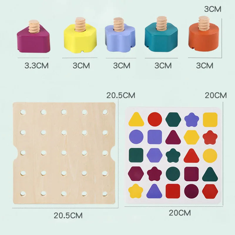 Children Wooden Screw Nut Disassembly Shape Color Matching Building Blocks Montessori Sudoku Game Educational Toys for Kids