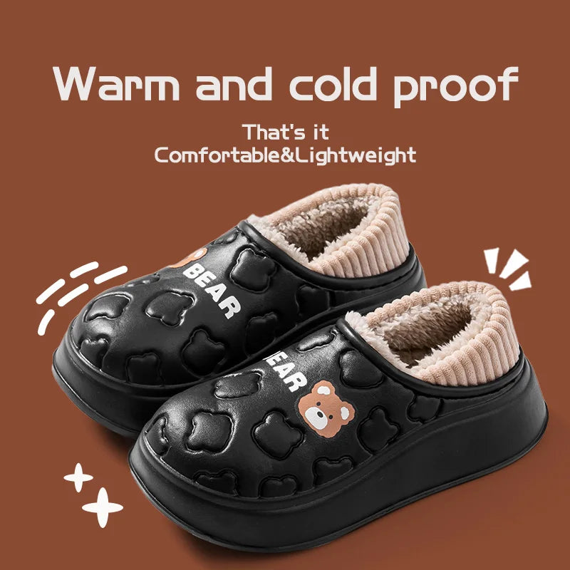 Waterproof cotton slippers for women in winter, new style for outdoor wear, non slip home insulation bag, and couple cotton shoe
