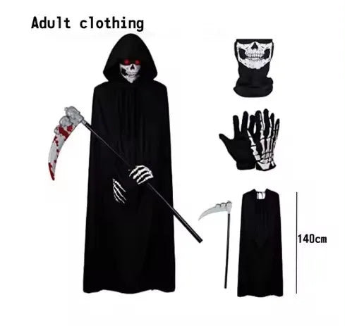 Black Death Coat for Kids and Adults, Skull Ball Costume, Halloween Party Supplies Set, Gift, 2025Novelty