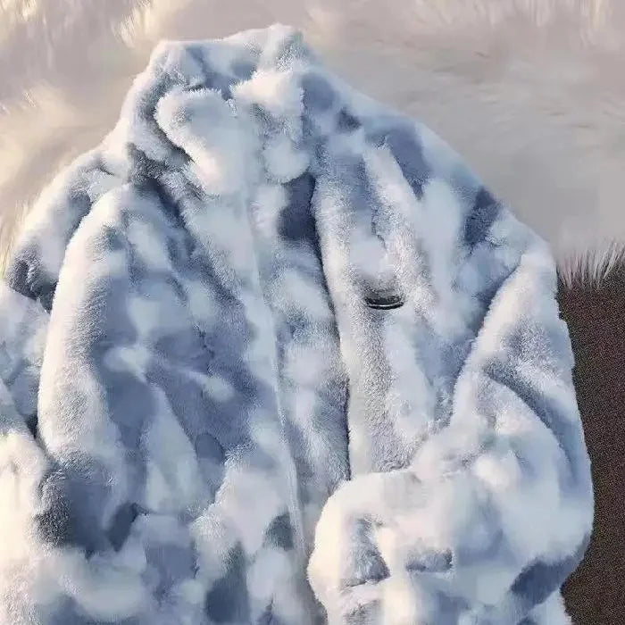 Lamb Velvet Oversized Thickened Women's Jacket Tie Dye Lazy Style Winter Fashion Casual Loose Fit New 2022 Short Outerwear