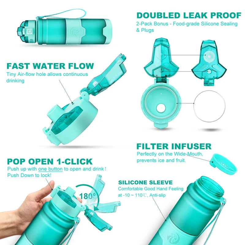 ZORRI Sports Water Bottle Protein Shaker - 500ml BPA-Free Eco-Friendly Gyms & Hiking