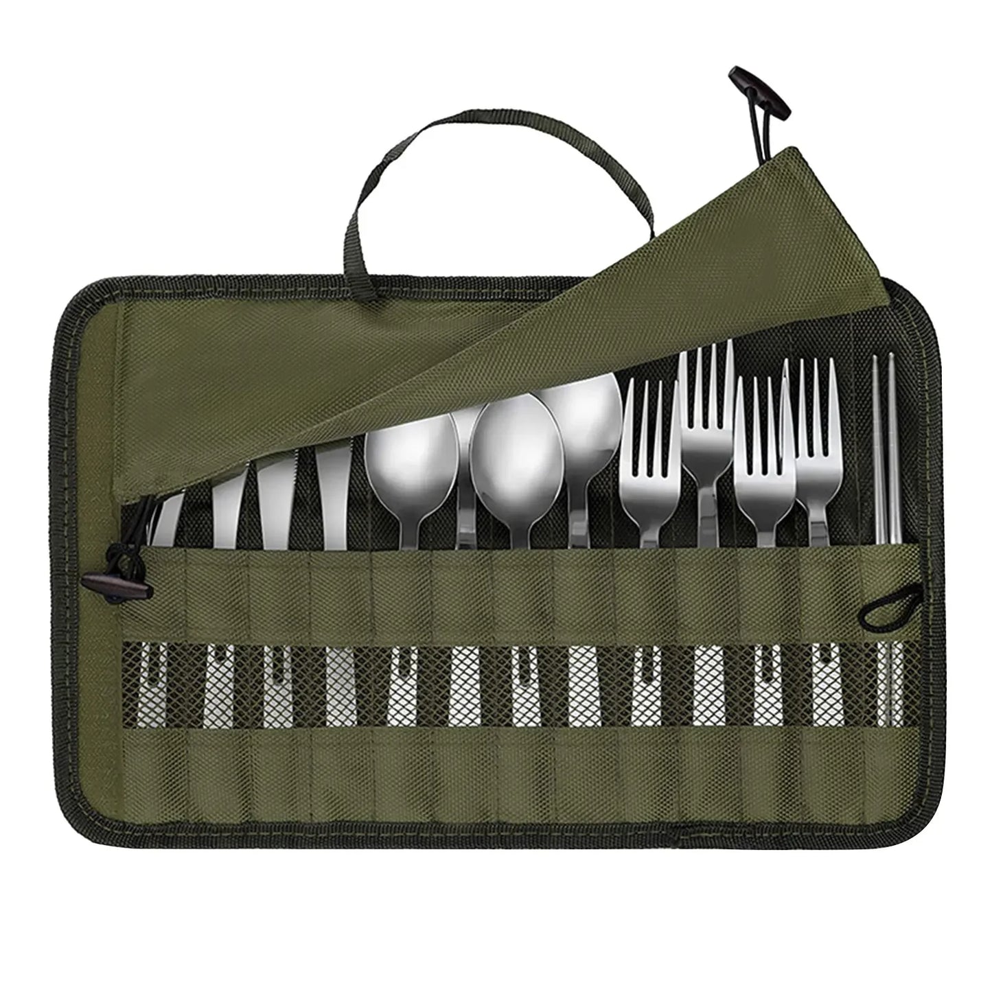 Outdoor Camping Cutlery Storage Bag Portable Roll Up Pouch Bag Cutlery Storage Water Resistant Case For Forks Spoons Chopstick