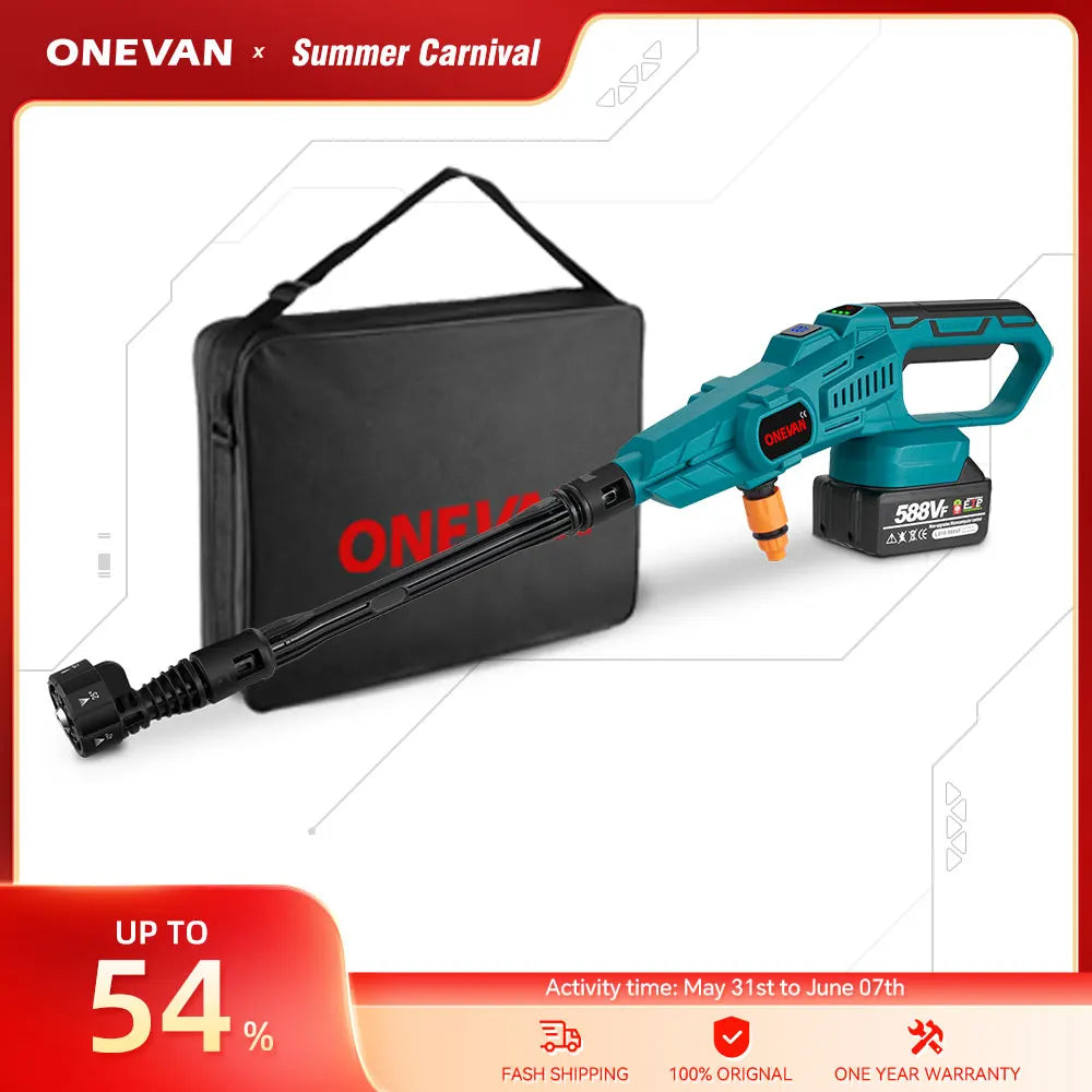 ONEVAN 200Bar 3500W 3Gears Brushless Electric High Pressure Washer Cordless Car Washing Gun Water Gun for Makita 18V Battery