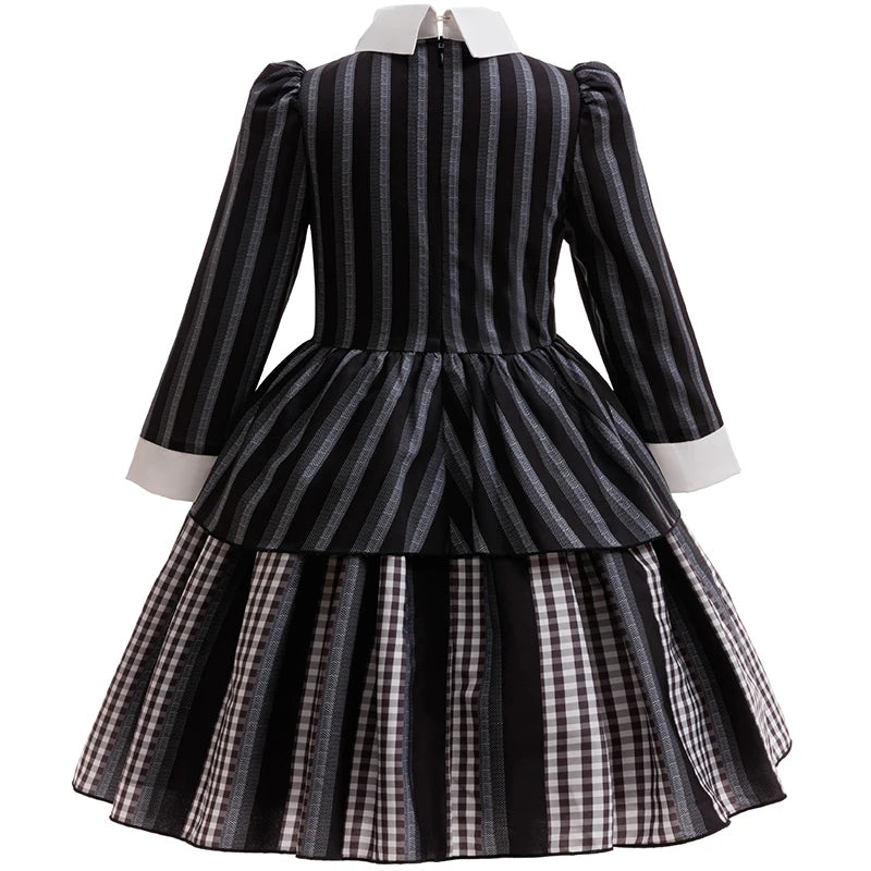 Girls Party Dresses Black Princess Dress+Socks+Wig Sets For Children Halloween Cosplay Costume Carnival Movie Role Play Dress Up