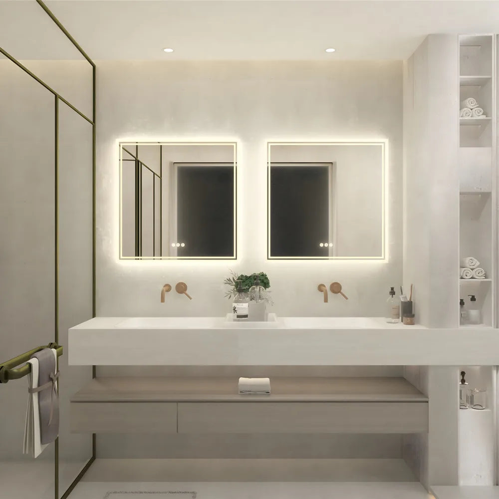 Smart Backlit Bathroom Mirror - Square Dimmable LED Lights Mirror