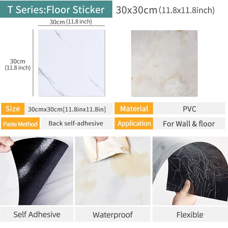 PVC Imitation Marble Floor Stickers Self-adhesive Wall Stickers Waterproof Bathroom Home Livling Room Decoration Decals 30*30cm