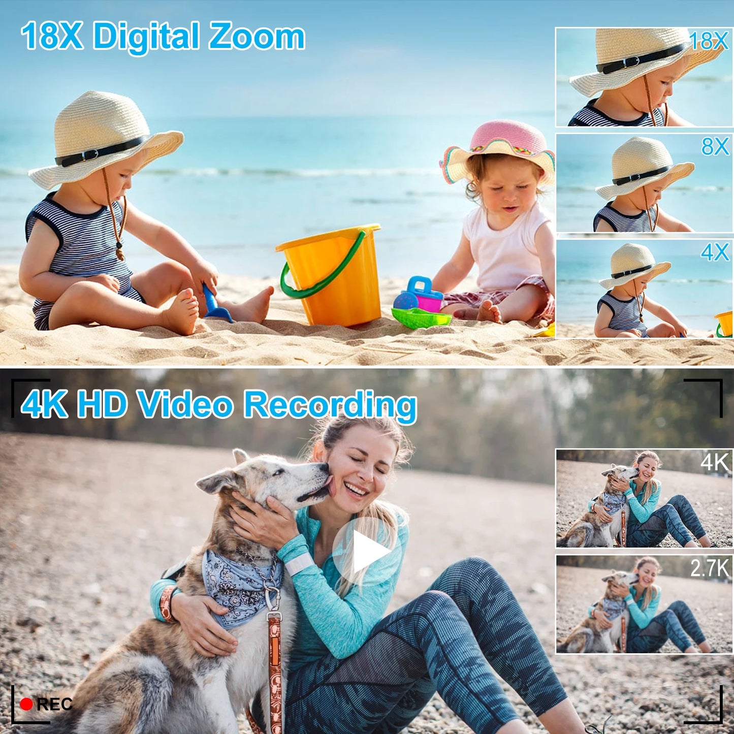 4K Digital Camera for Photography 48MP WiFi Autofocus Compact Video Camera 16X Digital Zoom Anti-Shake Vlog Camera 3"Flip Screen