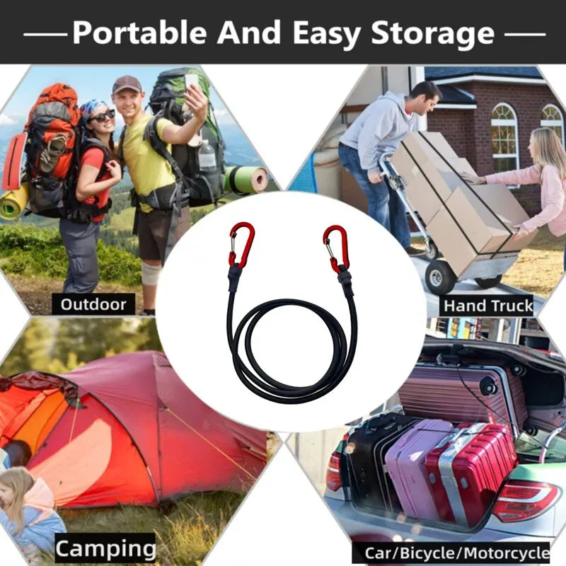 Heavy Duty Bungee Cord with Carabiner Hooks - for Kayak, Cycling, and Luggage Packing during Camping.